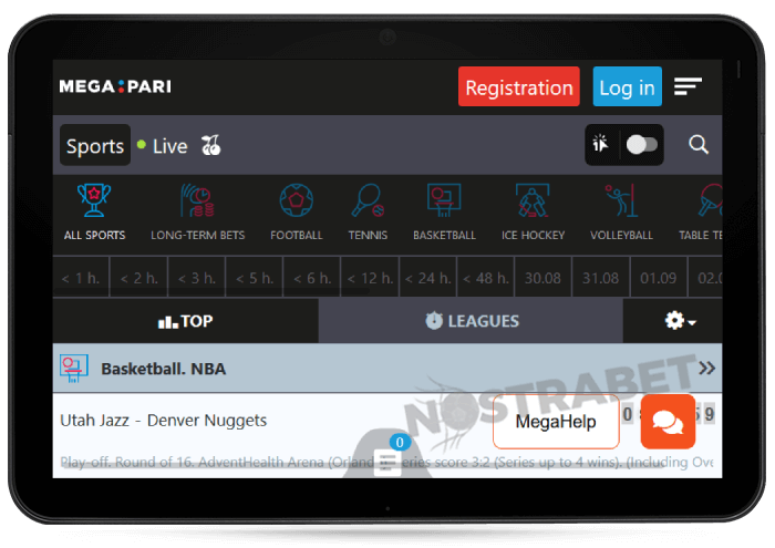 MegaPari Mobile Version on Tablet