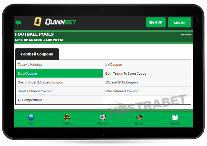 Mobile website of QuinnBet