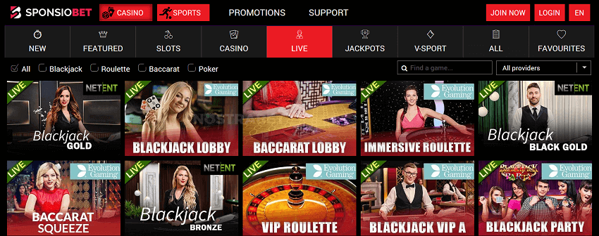 Sponsiobet live casino