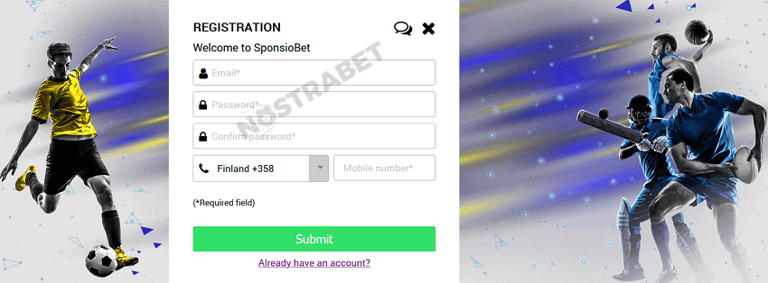 Sponsiobet registration form